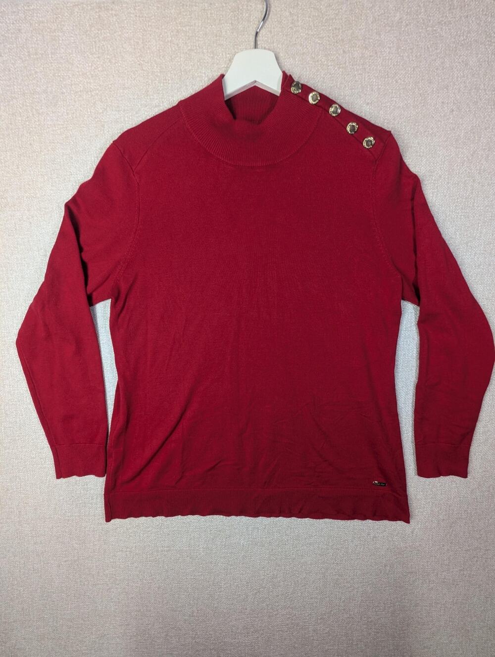 Chic Calvin Klein Red Sweater with Gold Button Detail